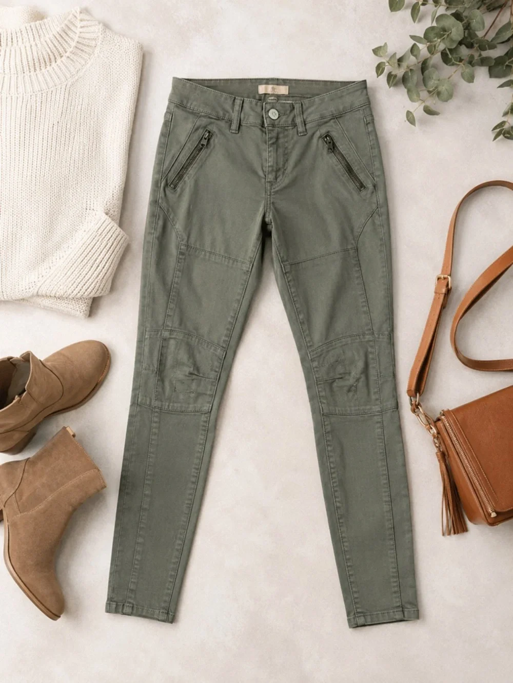 American Eagle Olive Green Zip Pocket Moto Jegging Ankle Pants Size 0
